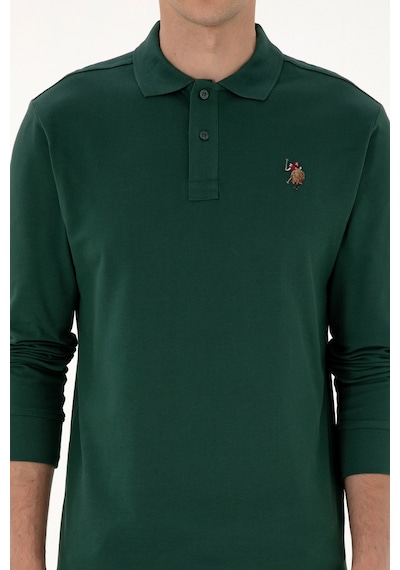 U.S. Polo Assn. Erkek Regular Fit Polo Yaka Koyu Yeşil Basic Sweatshirt 50313772-VR079