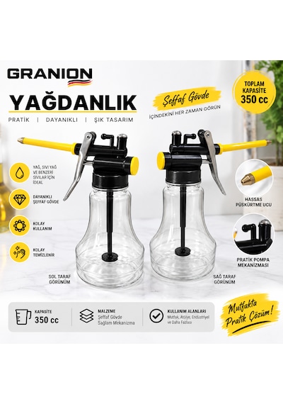 Granıon 350 Cc Şeffaf Yağdanlık Metal Pompalı Hassas Yağlama Kabı Şeffaf - Şeffaf