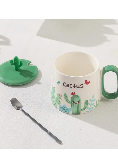 Kaktüs Temalı Seramik Kupa Çok Renkli