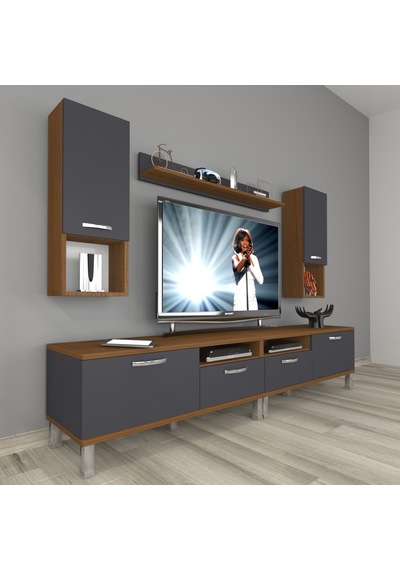 Decoraktiv Eko 5220da Mdf Krom Ayaklı Tv Ünitesi Tv Sehpası Ceviz - Antrasit