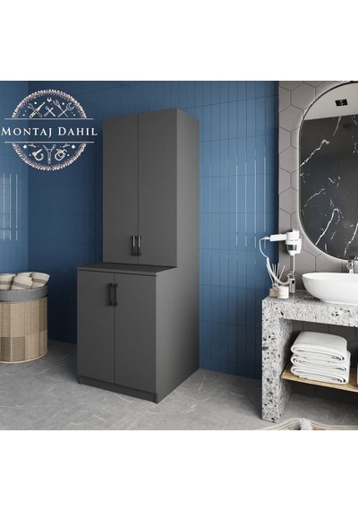Aspen Çamaşır Ve Kurutma Makinesi Dolabı Banyo Dolabı Füme Antrasit