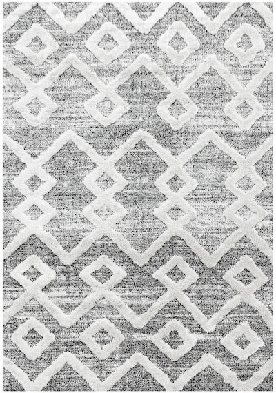 Yumuşak Bukle Tabanlı Modern Kabartmalı 3d Inka Motif Desenli Gri Renkli Halı