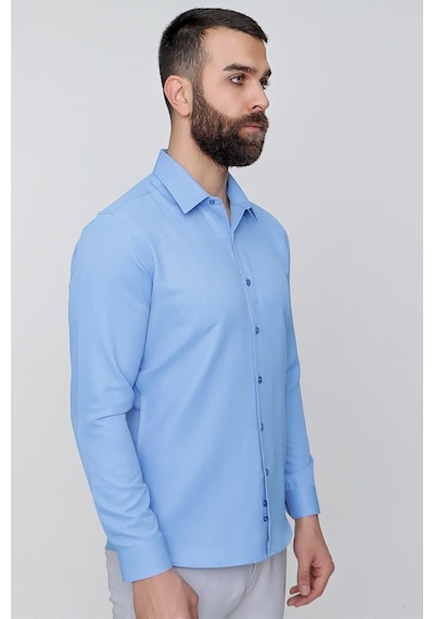 Efor Slim Fit Pamuk Saten Klasik Koyu Mavi Gömlek Gk 624 Mavi