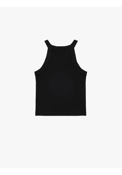 Koton Ribanalı Halter Yaka Kolsuz Pamuklu Crop Atlet Siyah 6skg30020ak