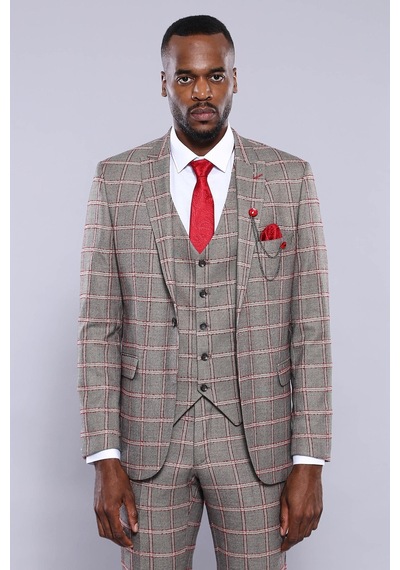 Wessi Ekose Desenli Slim Fit Gri Erkek Ceket - Wessi Gri
