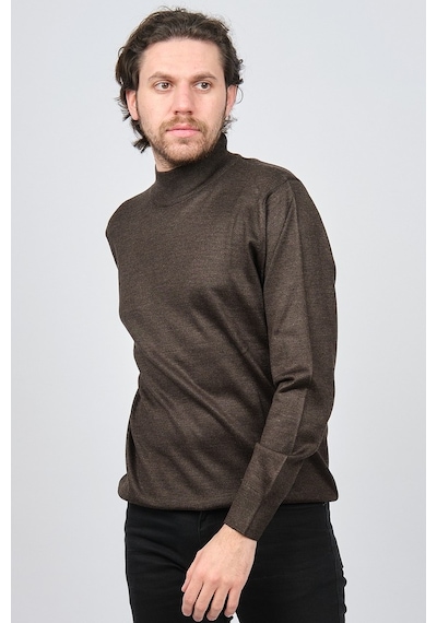 Woolen World Erkek Balıkçı Yaka Yün Kazak 5590103 Kahverengi Kahverengi Beyaz