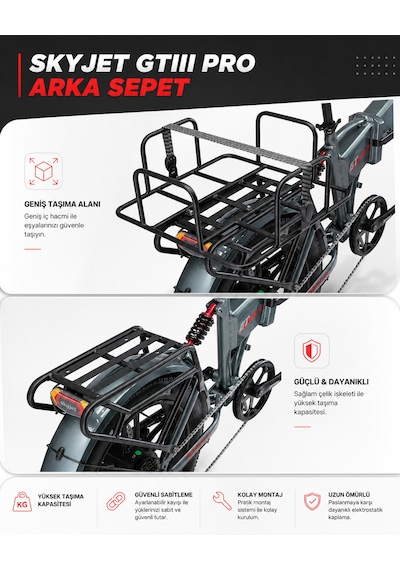 Skyjet Gtııı Pro 1000w Elektrikli Bisiklet Arka Çanta Demiri Ve Lastik Set Siyah