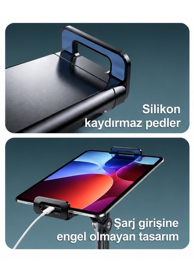 İpad Uyumlu Tablet Ve Telefon Tutucu Metal Masa Kelepçeli 360 Stand