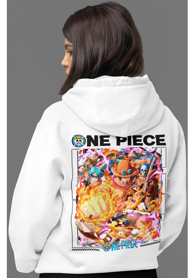 Sevbano One Piece Monkey D. Luffy Anime Sırt Baskılı Unisex Oversize Peny beyaz