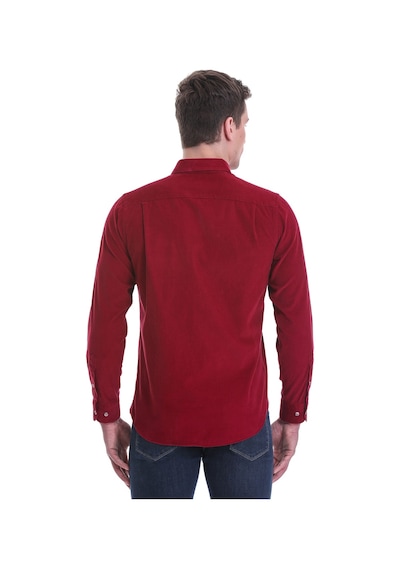 Hatemoğlu Bordo Slim Fit Düz 100% Pamuklu Düğmeli Yaka Uzun Kollu Klasik G Bordo