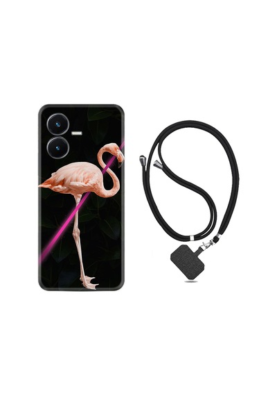 Vivo Y22S Kılıf İpli Boyun Askılı Desenli Silikon Line Filamingo 1776