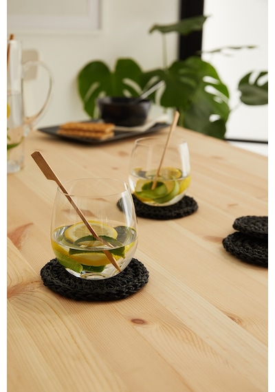 Ocean Home Textile 4'lü Siyah Renk Rafya Bardak Altlığı Ø 11 cm