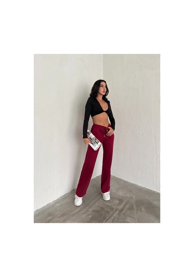 Gugus Kadın . Modal Kumaş İçi Polarlı Kalın Alt Eşofman Bol Paça Wide Leg Bordo
