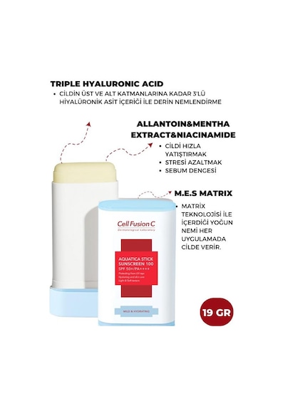 Cell Fusion C Aquatıca Nemlendirici Yüksek Koruyucu Stick Güneş Kremi 19 G
