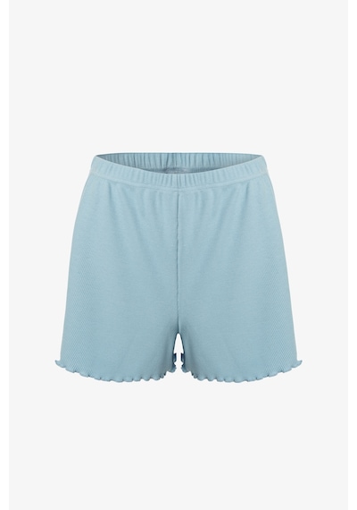 Kadın İnce Askılı Dantelli Fiyonklu Pamuklu Şortlu Pijama Takımı Kk30227 Mavi