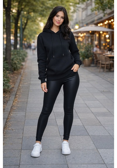Buyolog Kadın Oversize Premium 3 İplik Şardonlu Sweatshirt Siyah