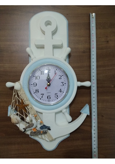 Çapa Saat / Deniz Temalı Dekoratif Asma Saat (467638450) Ahşap - Beyaz