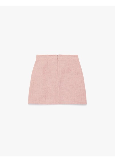 Koton Slim Fit Metal Aksesuarlı Düğmeli Yüksek Bel Tüvit Mini Etek Pembe 7wak70005uw Gül