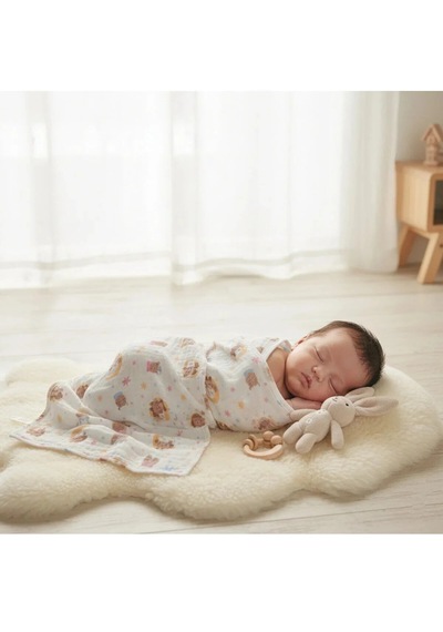 Elegancehome %100 Pamuk Müslin Bebek Battaniyesi 110x110 Cm Yumuşak Dok Turuncu