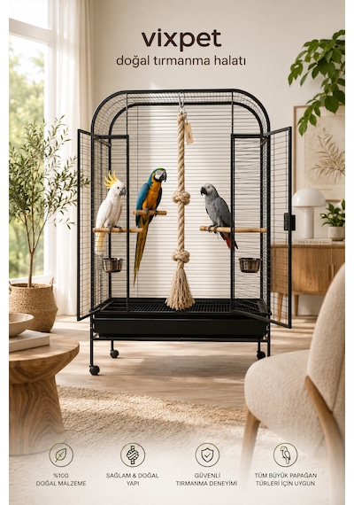 Büyük Irk Papağan Tırmanma Halatı 110 Cm Çap 33 Mm %100 Doğal Kafes Oyuncağı Stres İpi Jüt Halat Macaw Kakadu Jako Amazon Eklektus