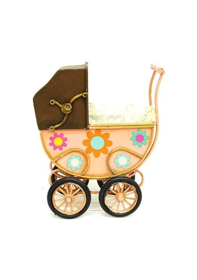 Dekoratif Metal Bebek Arabası C0259 1 Ad
