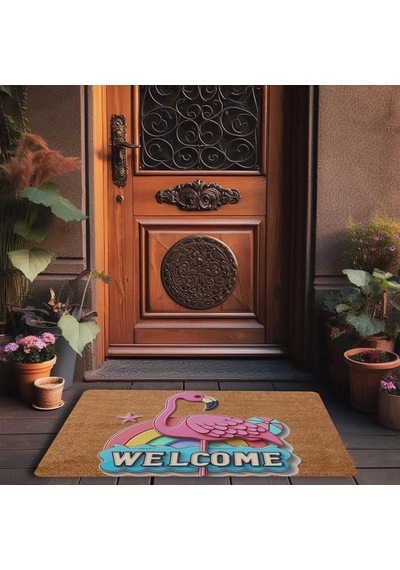 Valerine Life Gökkuşağı Ve Flamingo Welcome Kapı Önü Paspası 45x70cm