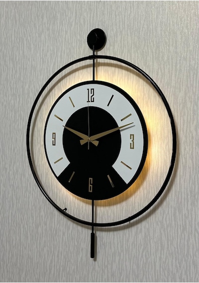 Pey Aksesuar 50x70 Cm Metal Ahşap Ve Işığın Muhteşem Uyumu Duvar Saati Dekoratif Siyah