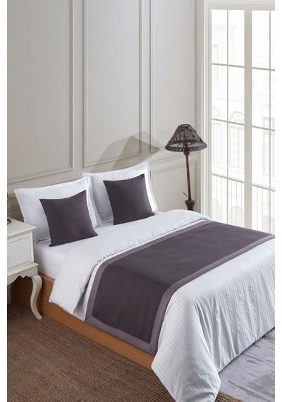 Varol 70x250 Yatak Şalı Runner Ve 2 Adet 45x45 Kırlent Seti Otel Konsept Lüx Dekoratif Set Antrasit