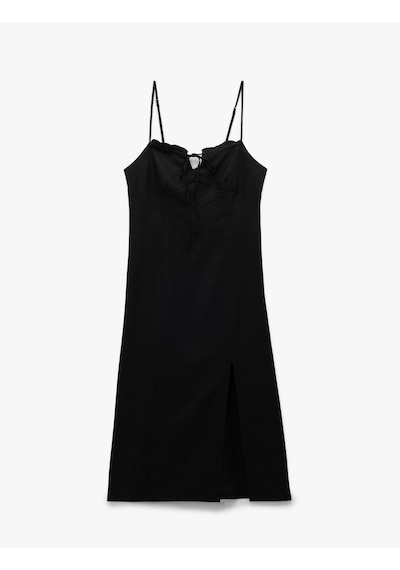 Koton Fırfırlı Yırtmaç Detaylı Volümlü Slim Fit Keten Viskon Karışımlı Askılı Midi Elbise Siyah 5sal80004ıw Siyah Koton Fırfırlı Yırtmaç Detaylı Volümlü Slim Fit Keten Viskon Karışımlı Askılı Midi Elbise Siyah 5sal80004ıw Siyah