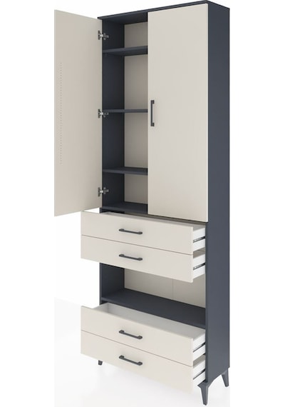 Arges Dolap 5 Raflı 4 Çekmeceli 2 Kapaklı 88x30x243 Antrasit-... Antrasit