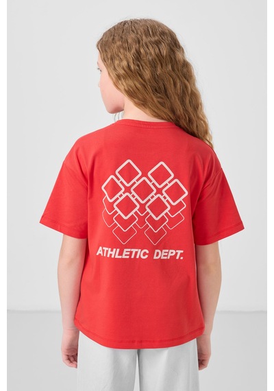 Fiesta Pamuklu O Yaka Oversize Fit Baskılı Kız Çocuk T-shirt - 75178 Kırmızı