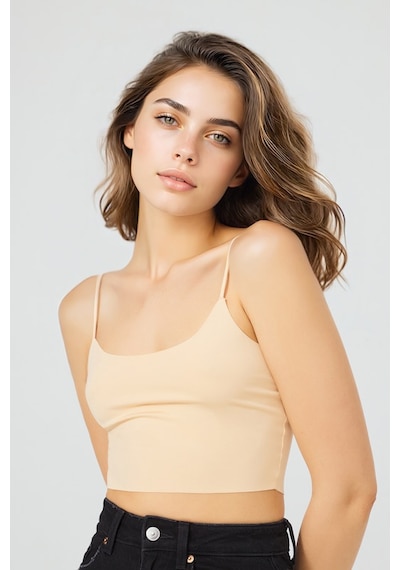Grımelange Vele Ayarlanabilir İnce Askılı Lazer Kesim 3'lü Paket Crop Syh/byz/ten Rengi Büstiyer