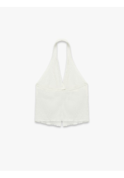Koton Bürümcük Kolsuz V Yaka Halter Yaka Crop Bluz Ekru 6sal30107ık