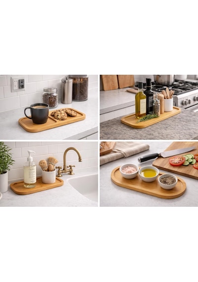 4 Lü Bambu Servis Tepsisi Seti Doğal Ahşap Bambu, Yuvarlatılmış Kenarlı, Kahvaltı Tepsisi, Sunum Ve Servis İçin Çok Amaçlı, Dayanıklı, Şık Ve Modern Bambu Tepsi Seti Çok Renkli
