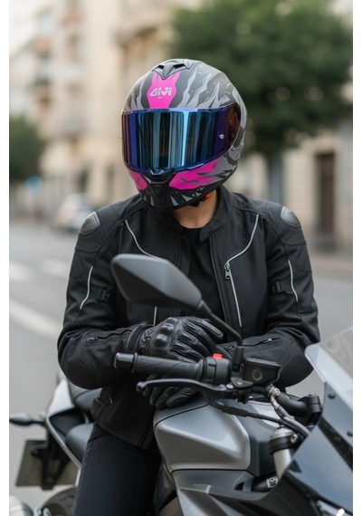 Gıvı 50.x Sharkbıte Mat Pembe  1 Renkli 1 Şeffaf Vizörlü Motosiklet Kask Lacivert Vizör + Şeffaf