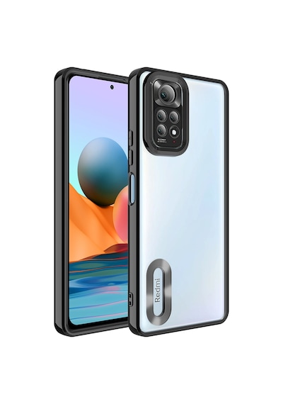 Fibaks Redmi Note 11/11s Uyumlu Kılıf Kamera Lens Korumalı Şeffaf Renkli Logo Gösteren Parlak Kapak Siyah