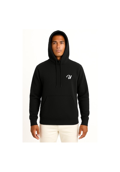 Bahriyeli Collection Kapüşonlu U Harfi Cep Baskılı Unisex Sweatshirt Siyah