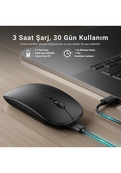 Polham Şarj Edilebilir 600mah Çift Modlu Kablosuz Mouse, Laptop, Tablet, Telefon, Tv Uyumlu Mouse Süper Sessiz 007