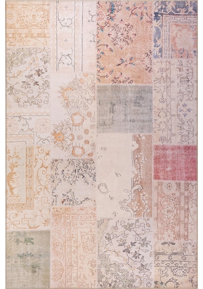 Folk Patchwork Desenli Dokuma Taban Dekoratif Bej Halı Ba 16