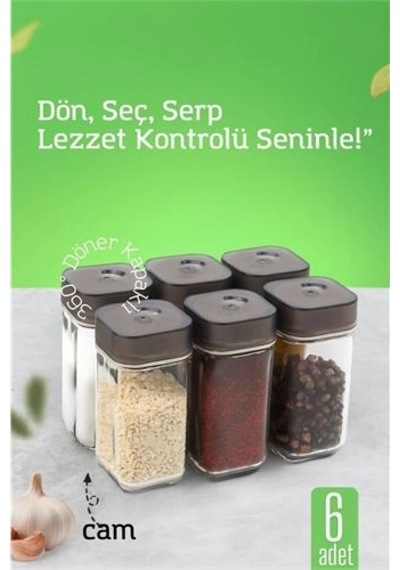 Cam Tuzluk Baharatlık 360 Döner Kapaklı 3 Delik Tipiyle Ayarlanabilir Akış 6 Adet 722180 1