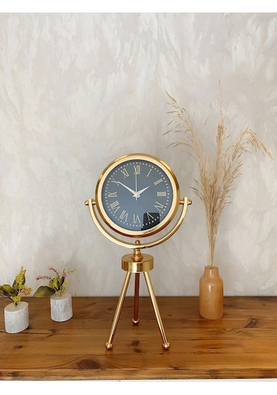 Gold Metal Mini Tripod Sade Masa Saati 45 26 Cm Renkli