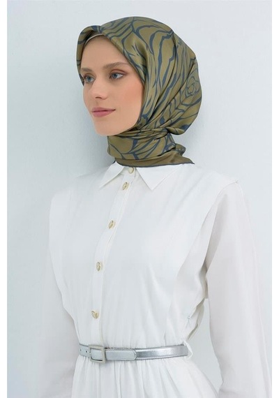 Armine İpek Eşarp 2026 Yaz - 9511-08 Haki Mavi Twill