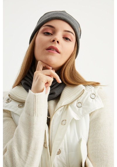 Butikgiz Kadın Balıkçı Style Pamuklu Kaşkorse Terletmez Ultra Hafif Yumuşak Bere Boyunluk Takım Füme