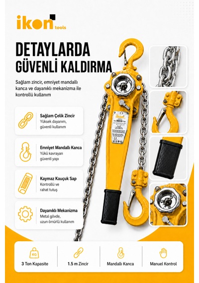 3 Ton 1.5 M Hubzug Zincirli Çektirme Manuel Kaldırma Caraskal Mandallı Kanca