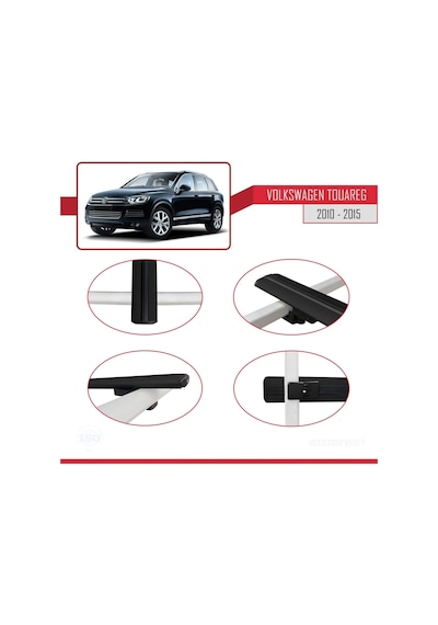 Volkswagen Touareg 2010-2015 Arası İle Uyumlu Basic Model Ara Atkı Tavan Barı Siyah 3 Adet