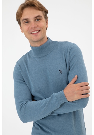 U.S. Polo Assn. Erkek Slim Fit Boğazlı Mavi Basic Kazak 50313712-VR251