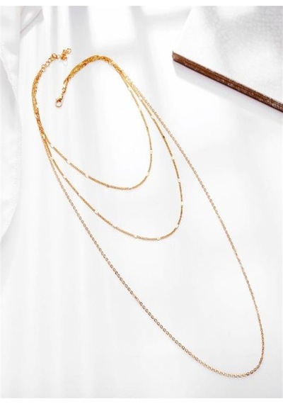 X-Ladyaccessories Kadın Üçlü Şeri Zincir Kolye Gold Kaplama Katmanlı Kolye Choker U Çok Renkli