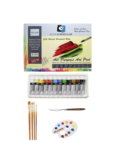 Alex Schoeller Çok Amaçlı Sanatsal Blok 200gr 25x35cm Daler Rowney Simply Akrilik Boya Seti 12x12 Ml