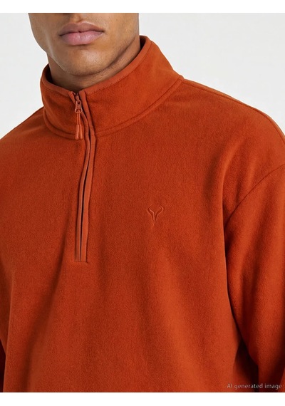 Lc Waikiki Turuncu Dik Yaka Nakışlı Polar Erkek Sweatshirt