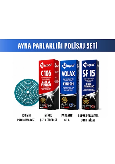 Ayna Parlaklığı Polisaj Seti Parlatma Bezi 150mm+pembe C106 Cila+mavi Cila+sf15 Cila